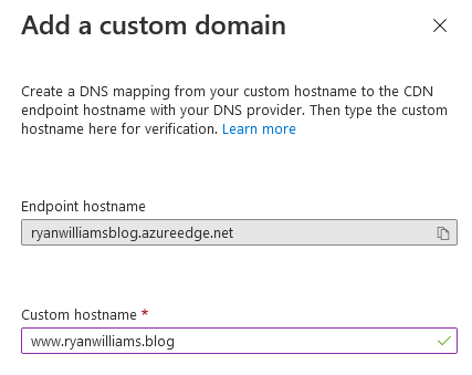 CDN endpoint custom domain verification}